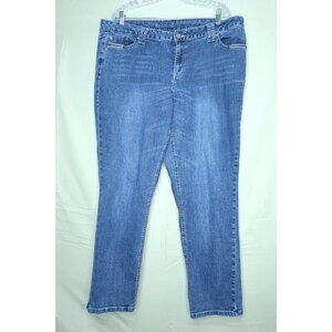 Zana Di Straight Leg Jeans Blue Mid Rise Embellished Rhinestone Size 18P Petite